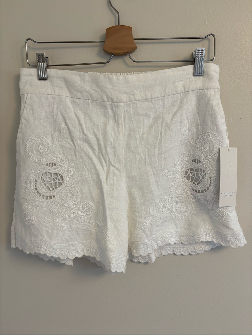 NWT Calypso St. Barth White Linen blend Eyelet Shorts